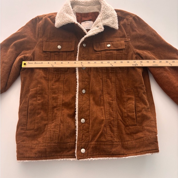 Bershka Brown Corduroy Jacket with Cream Sherpa Collar Women’s Size Large - Picture 5 of 6